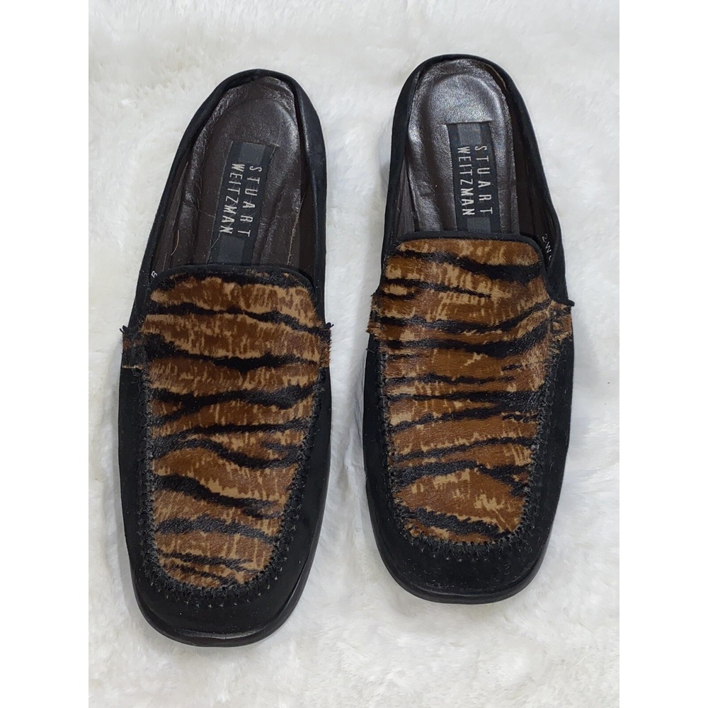 Stuart Weitzman  Leopard Fur Black Shoes 6.5 Slide Ons